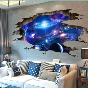 Blue Purple Galaxy Wall Decals, Removable Sticker,The Art Magic 3D Milky Way Dreamscape Home Decor (4 Sheets)