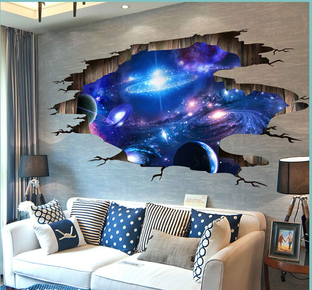 Blue Purple Galaxy Wall Decals, Removable Sticker,The Art Magic 3D Milky Way Dreamscape Home Decor (4 Sheets)