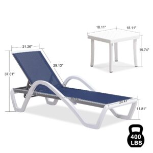 PURPLE LEAF Patio Chaise Lounge Chair Set Outdoor Plastic Textilene Lounger with Side Table 6 Adjustable Positions Sun Bathing Tanning Recliner for Pool Outside Beach in-Pool Lawn Poolside, Blue