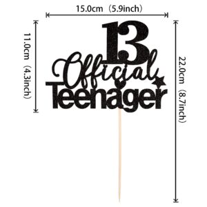 1 PCS 13 Official Teenager Cake Topper Glitter 13th Birthday Cake Pick Decorations for Teen 13th Birthday Party Supplies Black