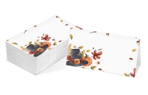 table place card, fall thanksgiving themed tent style cards, pack of 25 half-fold reception place card with top hat and pumpkin, perfect for thanksgiving dinner, party, birthday, wedding, banquet a09