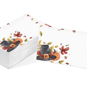 Table Place Card, Fall Thanksgiving Themed Tent Style Cards, Pack of 25 Half-Fold Reception Place Card with Top Hat and Pumpkin, Perfect for Thanksgiving Dinner, Party, Birthday, Wedding, Banquet A09