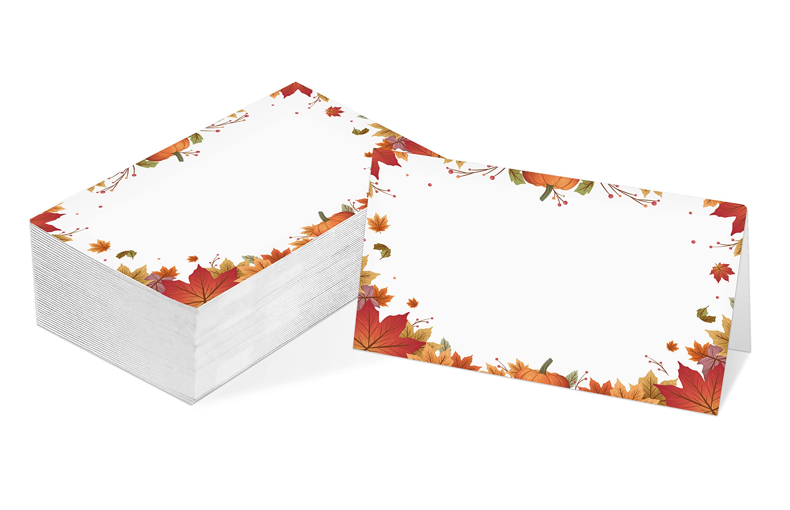 Table Place Card, Fall Thanksgiving Themed Tent Style Cards, Pack of 25 Half-Fold Reception Place Card with Pumpkin, Perfect for Thanksgiving Dinner, Party, Birthday, Wedding, Banquet A07