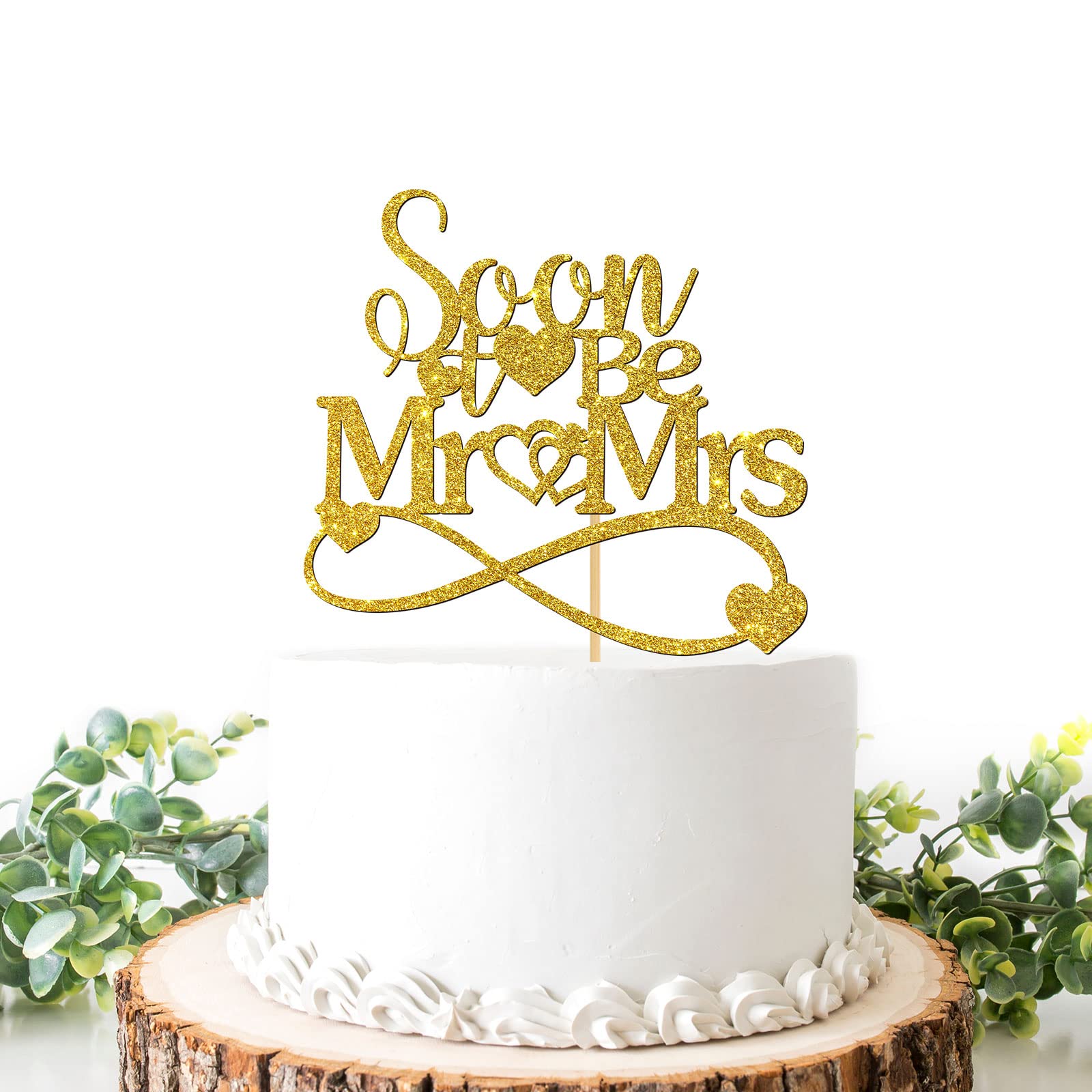 Helewilk Soon to Be Mr & Mrs Cake Topper for Wedding, Golden Glitter Bride Shower Cake Decoratin for Bride and Groom, Just Married, Engagement/Wedding Party Supplies