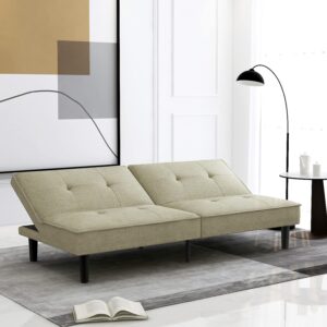 IULULU Futon Sofa Bed, Modern Convertible Armless Sleeper Couch Daybed for Studio, Apartment, Office, Small Space, Compact Living Room, Sage Grey