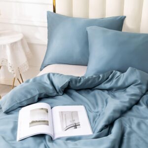 GOKOTTA Duvet Cover Queen Size, Rayon Made from Bamboo, Soft Duvet Cover Set 3 Piece with Button Closure, 1 Duvet Cover 90 x 92 Inches with Corner Ties and 2 Envelope Pillow Shams(Blue,Queen)