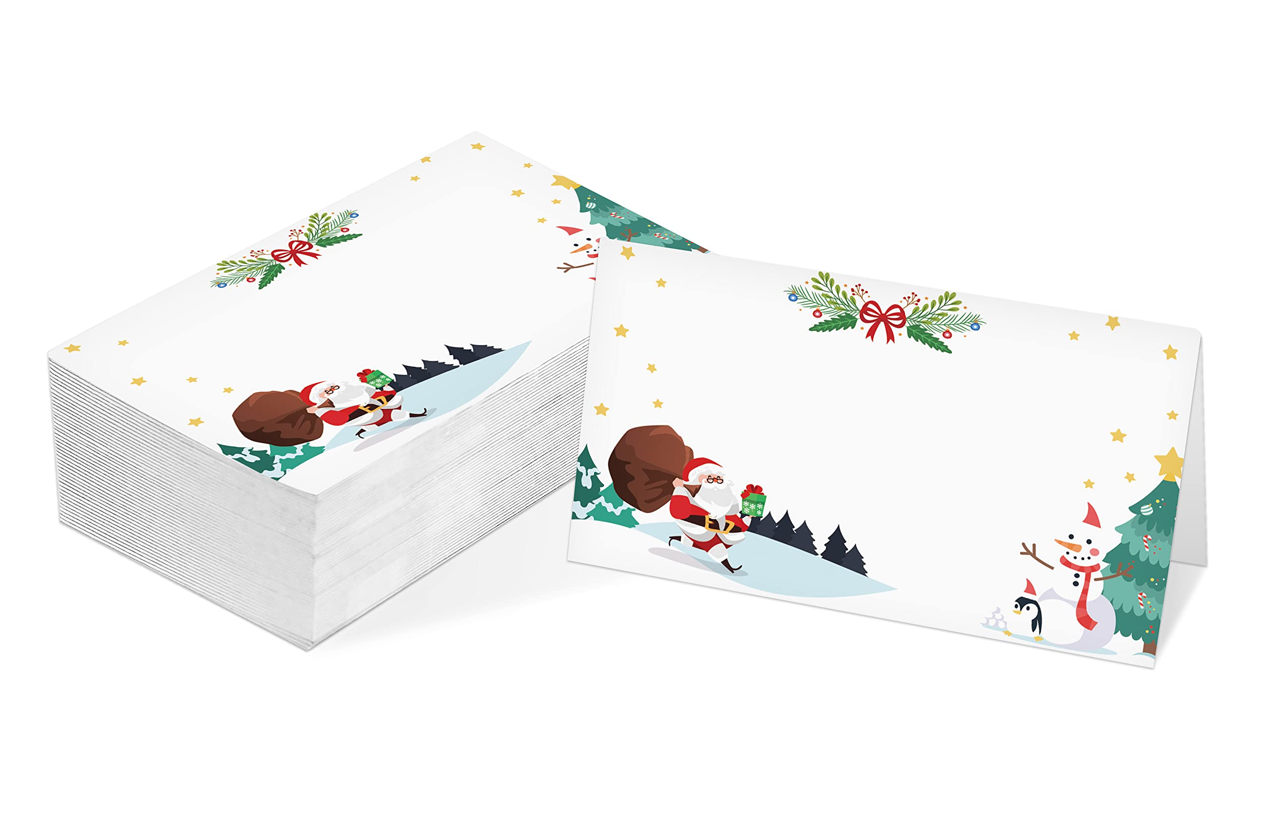 Table Place Card, Christmas Themed Tent Style Cards, Pack of 25 Half-Fold Reception Place Card with Santa Claus, Perfect for Christmas Party, Wedding, Bridal & Baby Shower, Birthday, Banquet A18