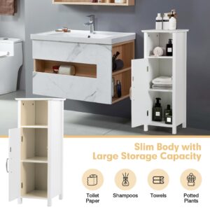 LUARANE Wooden Bathroom Floor Storage Cabinet, Side Storage Organizer Cabinet with 1 Door Open Shelf Adjustable Shelves, Small Free Standing Sideboard for Entryway Living Room Kitchen (White)