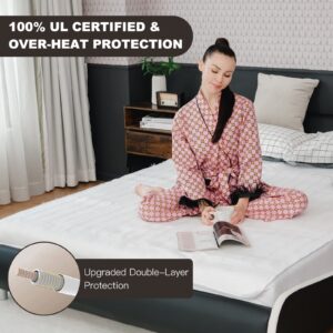 Hysache Heated Mattress Pad, 80" x 60" Electric Mattress Pad with 8 Heat Levels, 4 Timings, Overheating Protection, Detachable Controller, UL & ETL Approved, Machine-Washable Mattress