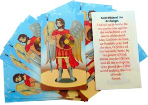 westmon works saint michael prayer holy cards for children bulk classroom or mass church congregation pack, set of 25