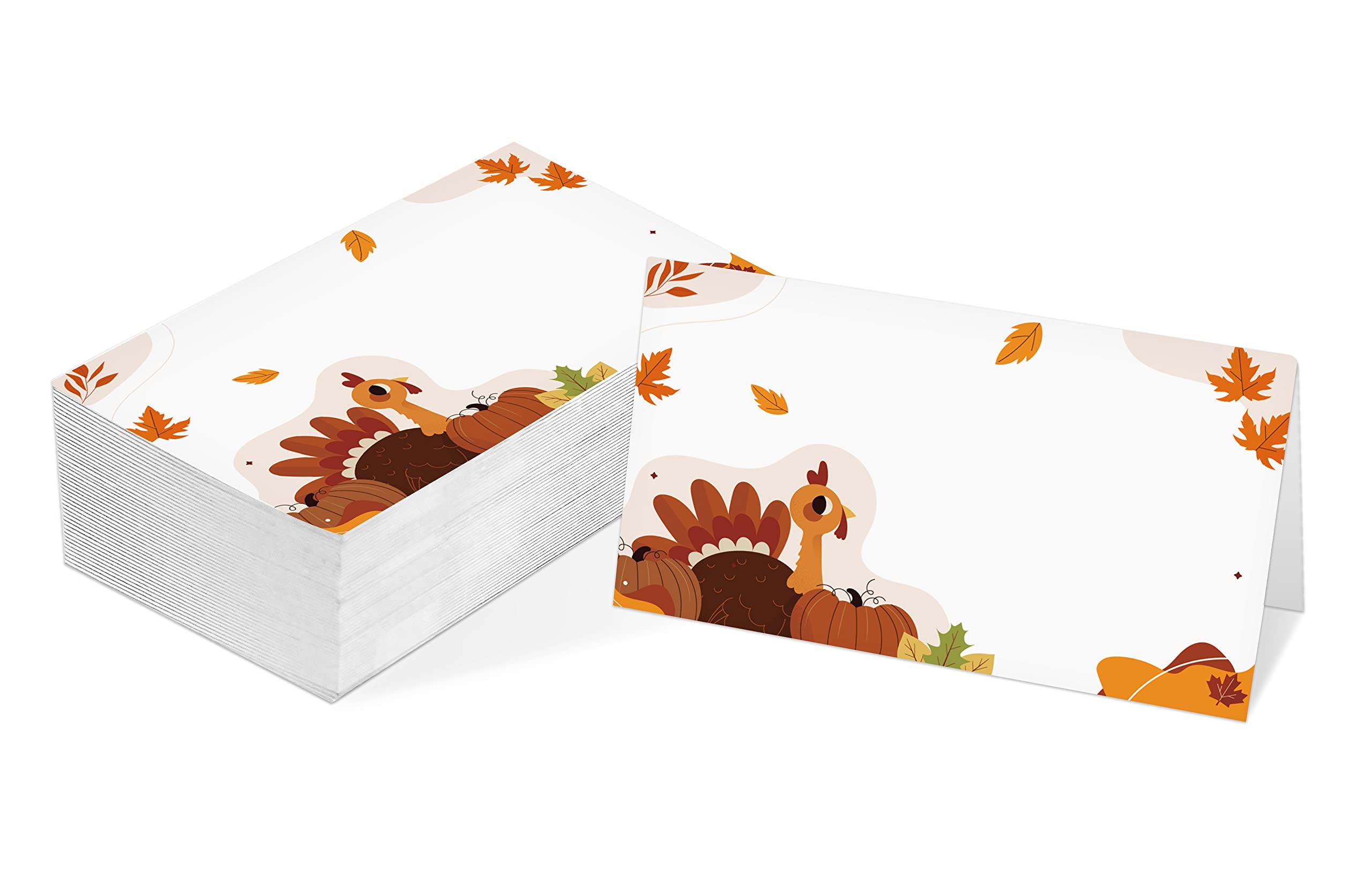 Table Place Card, Fall Thanksgiving Themed Tent Style Cards, Pack of 25 Half-Fold Reception Place Card with Turkey, Perfect for Thanksgiving Dinner, Party, Birthday, Wedding, Banquet A08