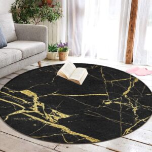 SWEET TANG Fashion Ultra Soft Non-Slip Round Area Rugs Indoor Throw Area Rug Circle Carpet for Living Room Bedroom Dining Room, Chic Black and Gold Marble Texture, 5 Feet