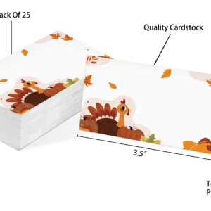 Table Place Card, Fall Thanksgiving Themed Tent Style Cards, Pack of 25 Half-Fold Reception Place Card with Turkey, Perfect for Thanksgiving Dinner, Party, Birthday, Wedding, Banquet A08