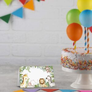 Table Place Card, Jungle Safari Animal Themed Tent Style Cards, Pack of 25 Half-Fold Reception Place Cards, Perfect for Baby Showers, Jungle Safari Birthday Party, Special Events A28