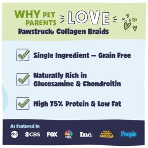 Pawstruck Natural Large 10-13” Beef Collagen Braids for Dogs - Healthy Long Lasting Alternative to Traditional Rawhide & Bully Sticks w/Chondroitin & Glucosamine - 3 Count - Packaging May Vary