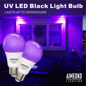 AIMEOKO Black Light Bulb 12W(100W Equivalent) - E26 UV LED Bulbs for Neon Party, Halloween, Fluorescent Poster, Body Paint - 2 Pack