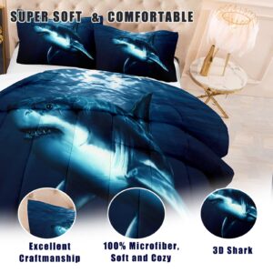 NINENINE Boys Blue Shark Bedding Sets Twin Size for Teens Kids,Boys Navy Blue Comforter Fish Ocean Bed Set-Includes 1 Comforter with Matching Pillowcase