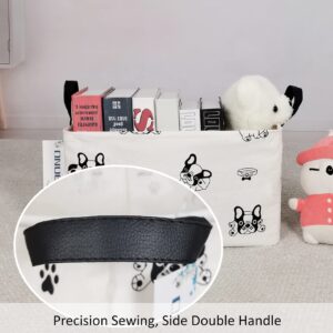 ONOEV Rectangular Fabric storage box, decorative basket and finishing basket with handle are used for the storage of clothes, books and sundries (Bulldog) 14.9’’L ×10.2’’W×9.05’’H inches