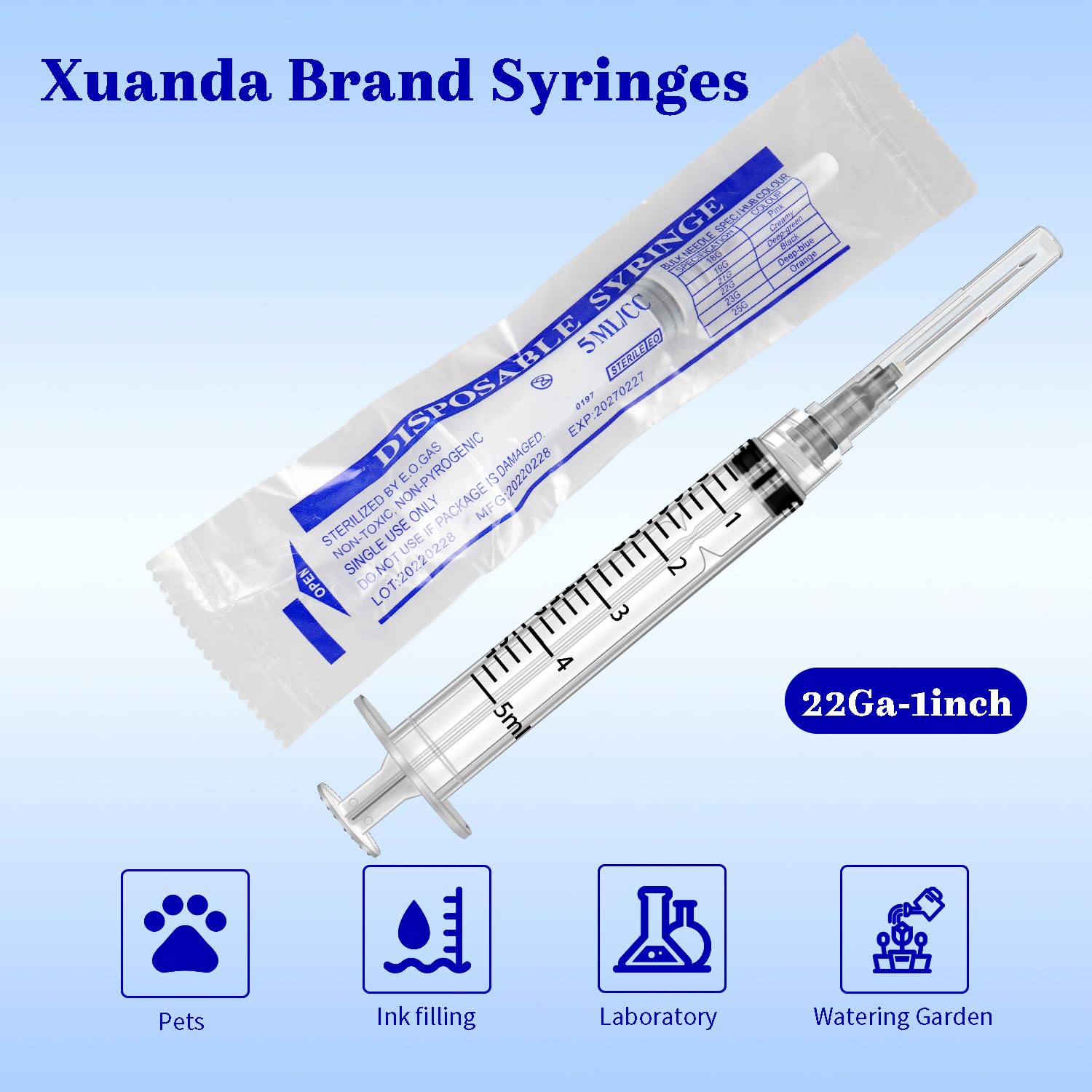 Xuanda 50Pack 5ml Syringe Individual Package Suitable for Industrial, Scientific, Measuring, Watering, Pet Feeding, Glue Applicator