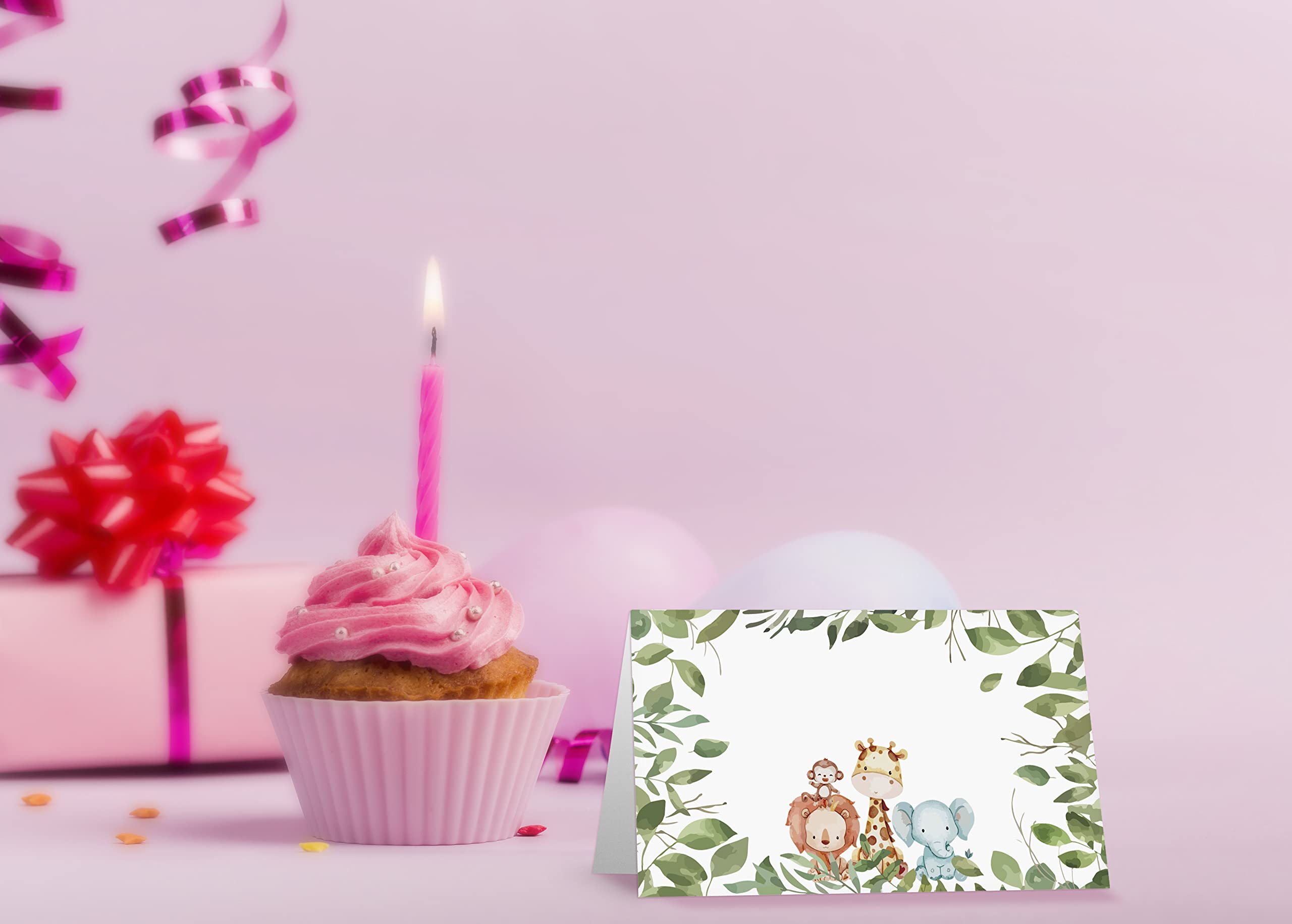 Table Place Card, Jungle Safari Animal Themed Tent Style Cards, Pack of 25 Half-Fold Reception Place Cards, Perfect for Baby Showers, Jungle Safari Birthday Party, Special Events A33