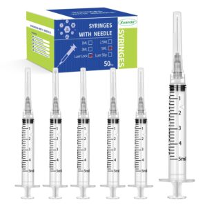 xuanda 50pack 5ml syringe individual package suitable for industrial, scientific, measuring, watering, pet feeding, glue applicator