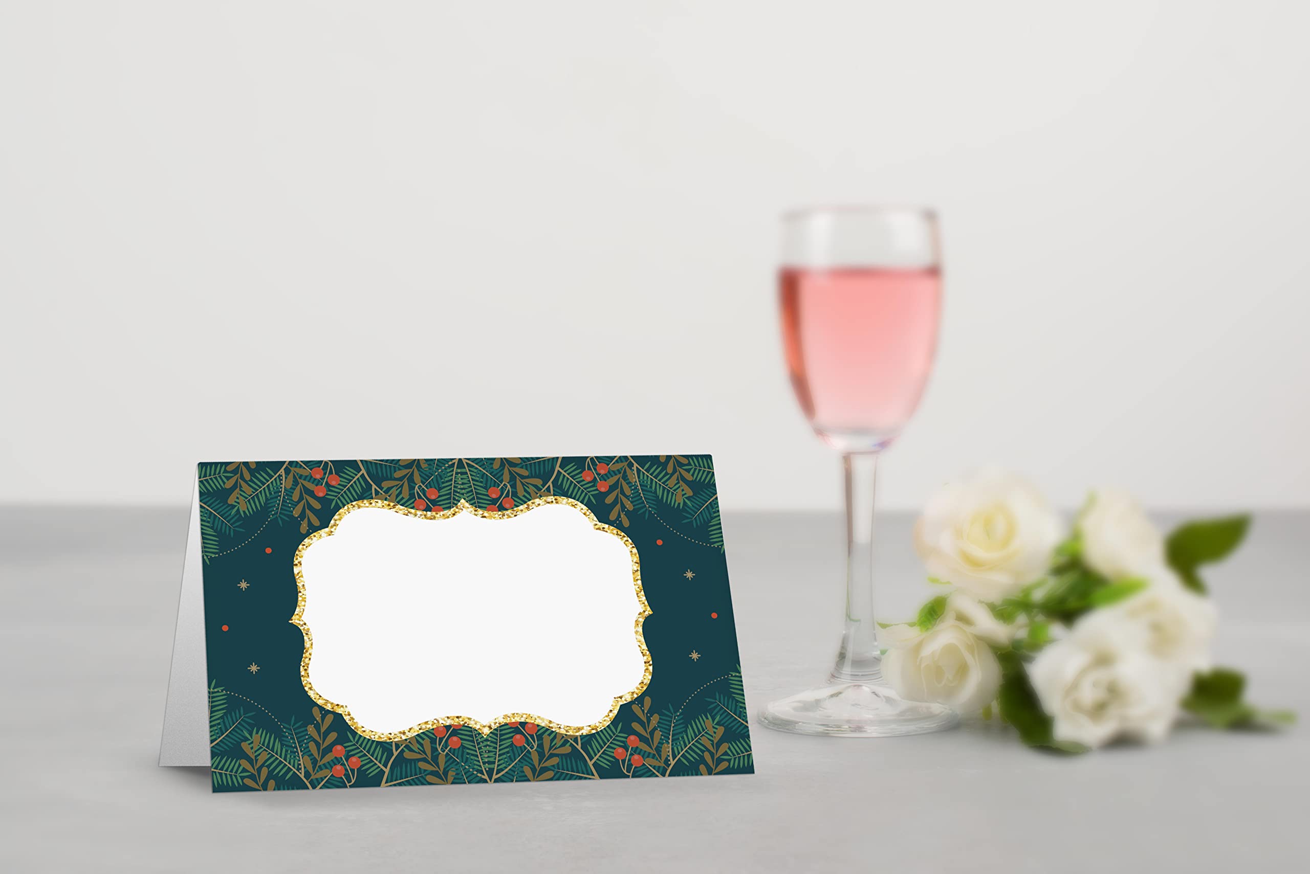 Table Place Card, Christmas Themed Tent Style Cards, Pack of 25 Half-Fold Reception Place Card, Perfect for Christmas Party, Wedding, Bridal & Baby Shower, Birthday, Banquet and Special Events A19