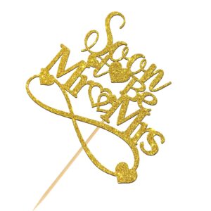 Helewilk Soon to Be Mr & Mrs Cake Topper for Wedding, Golden Glitter Bride Shower Cake Decoratin for Bride and Groom, Just Married, Engagement/Wedding Party Supplies