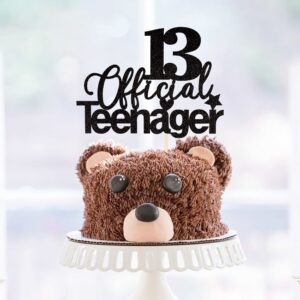 1 PCS 13 Official Teenager Cake Topper Glitter 13th Birthday Cake Pick Decorations for Teen 13th Birthday Party Supplies Black