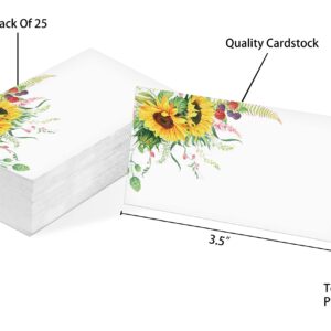 Table Place Card, Sunflower Themed Tent Style Cards, Pack of 25 Half-Fold Reception Place Card, Perfect for Sunflower Party, Wedding, Bridal & Baby Shower, Birthday, Banquet and Special Events A21