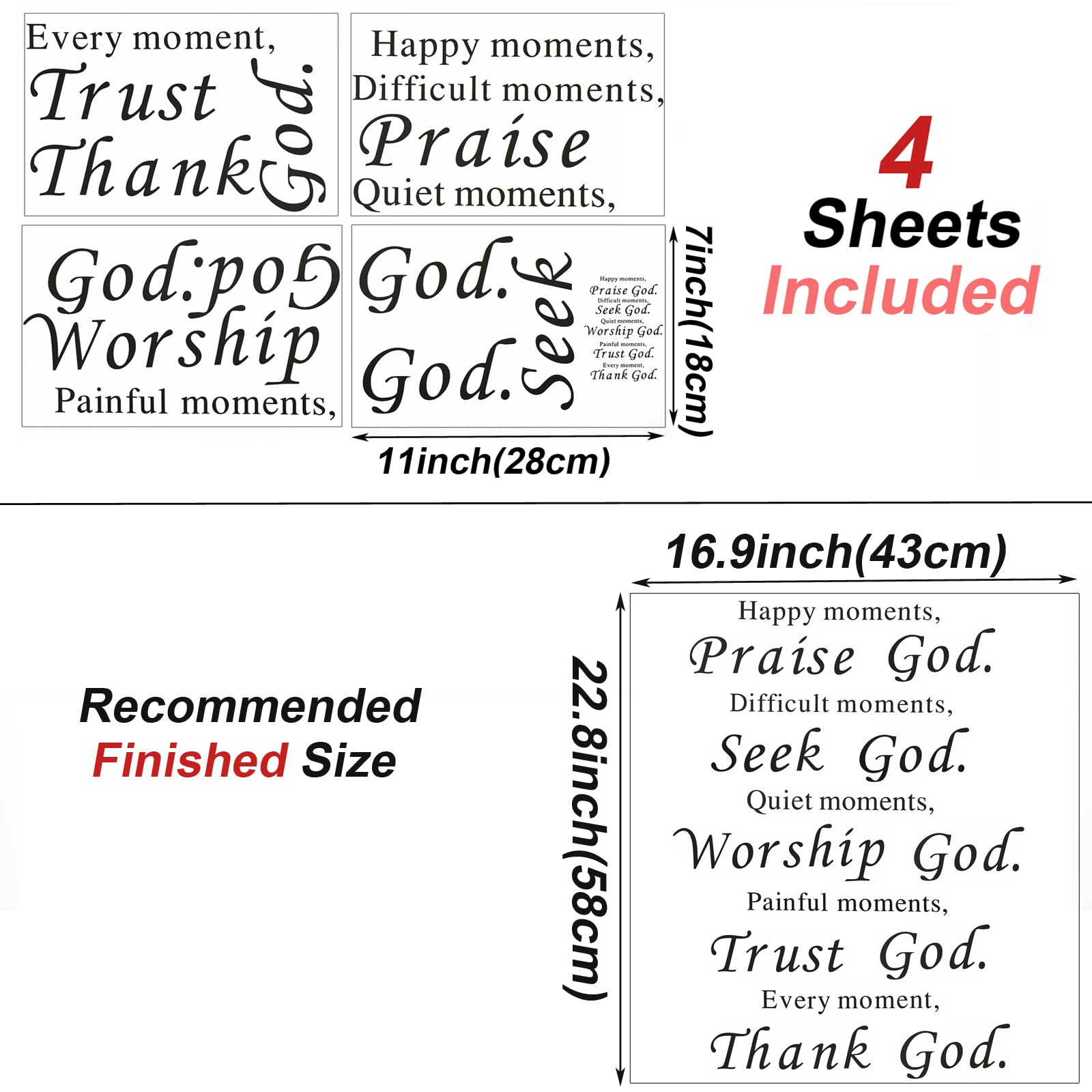 Maydahui Scripture Wall Stickers Bible Verse Wall Decals (17x23 Inch) Happy Moments Praise God Difficult Moments Seek God Stickers for Living Room Office Home Decor