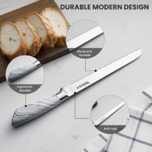 Velaze Knife Set with Block, 8 Pieces Stainless Steel Kitchen Knife Set with Spinning Block, Professional Chef Bread Knife Paring Knife Scissor Set, Built-in Sharpener, Grey…