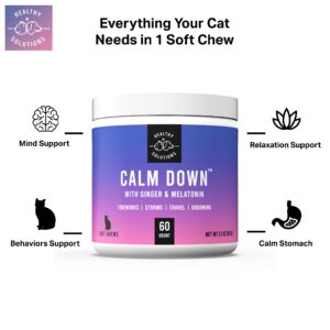 Calming Chews for Cats - Cat Calming Treats for Anxiety, Stress Relief Aid, Storms, Grooming, Fireworks, Separation, Travel, & Motion Sickness - Made in USA (60 Soft Chews- Cat)