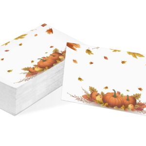 Table Place Card, Fall Harvest Thanksgiving Themed Tent Style Cards, Pack of 25 Half-Fold Reception Place Card with Pumpkin, Perfect for Thanksgiving Dinner, Party, Birthday, Wedding, Banquet A11