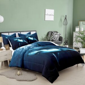 NINENINE Boys Blue Shark Bedding Sets Twin Size for Teens Kids,Boys Navy Blue Comforter Fish Ocean Bed Set-Includes 1 Comforter with Matching Pillowcase