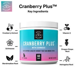 Cranberry Chews for Cats - UTI, Bladder, Kidney, & Urinary Tract Support - Cat Health Supplements Contain Cranberry Extract, Echinacea, Vitamin C, and Astragalus Root - 60 Soft Treats