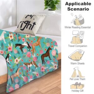 Horse Print Throw Blanket Horses and Flowers Pattern Blanket for Girls Kids Adults Super Warm Soft Cozy Plush Fleece Flannel Blanket for Sofa Couch Bed Birthday Gifts 40"x50" 1