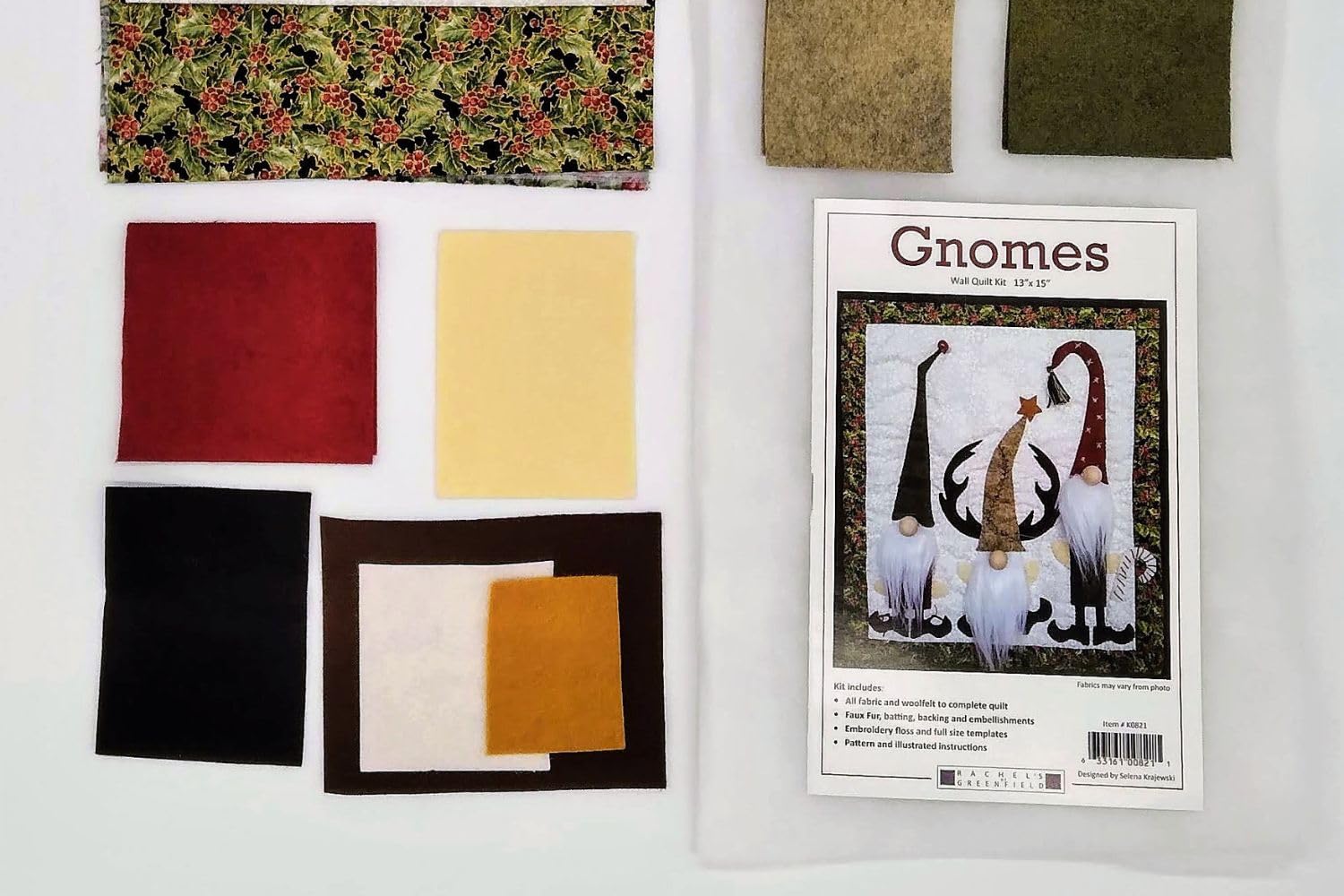 Wall Quilt Kit by Rachel's of Greenfield, Gnomes Wall Quilt Kit 13"x15", Beginner Quilt Kit, Christmas Quilt Kit