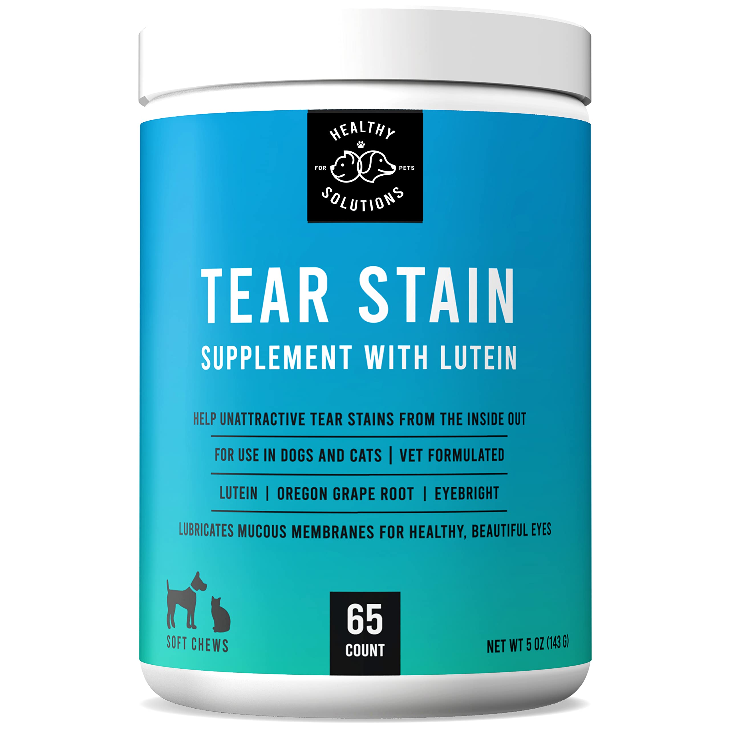 Tear Stain Remover for Dogs Plus Lutein - Supplement for White Dogs & All Other Dog Breeds - Eliminates Unsightly Eye Tear Stains for Dogs & Cats - 65 Soft Chews Enhanced with Cranberry Extract