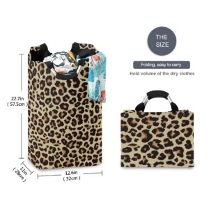 Cheetah Leopard Print Animal Skin Laundry Basket Laundry Hamper Portable Foldable Clothes Organizer with Handles Storage Bag for Kids Room Bathroom Bedroom Utility Room Laundry Room