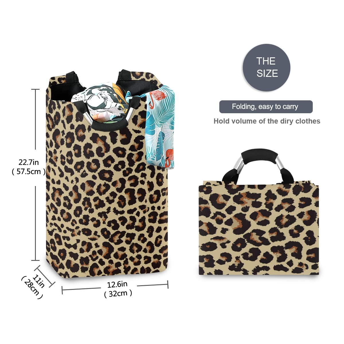 Cheetah Leopard Print Animal Skin Laundry Basket Laundry Hamper Portable Foldable Clothes Organizer with Handles Storage Bag for Kids Room Bathroom Bedroom Utility Room Laundry Room