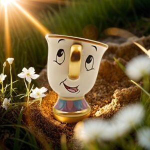 Beauty & The Beast Cartoon Chip Tea Cup 3D Sculpted Ceramic Coffee Mug, 8 Ounces, Officially Licensed, Princess Collectible Novelty Gift