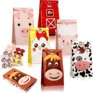 dianelhall 30 pack goodie bags for birthday party supplies animal party favor bags treat bags candy barnyard gift bags for animal theme birthday party, 6 designs(farm)