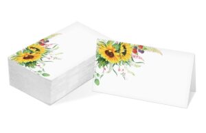 table place card, sunflower themed tent style cards, pack of 25 half-fold reception place card, perfect for sunflower party, wedding, bridal & baby shower, birthday, banquet and special events a21