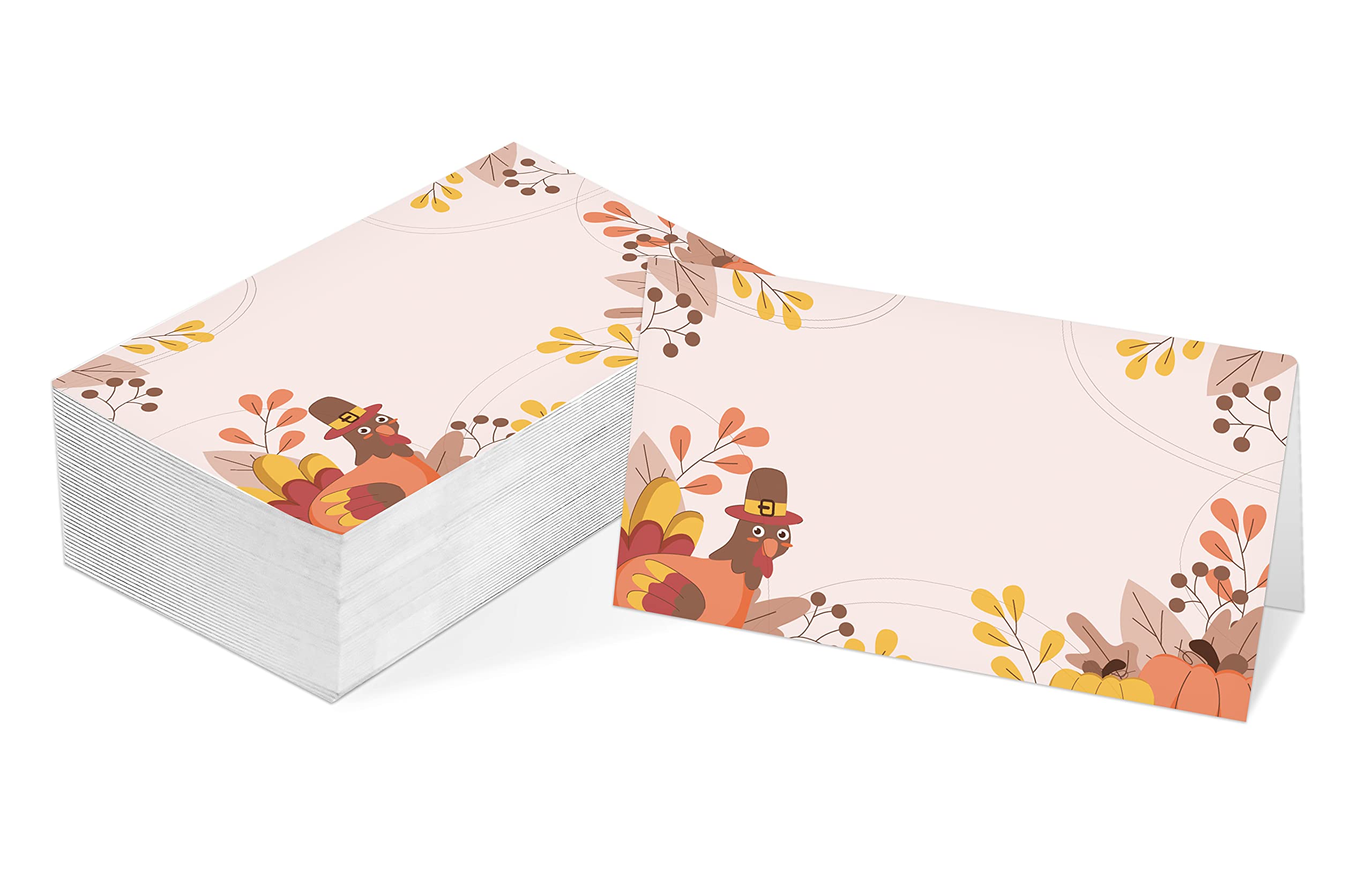 Table Place Card, Fall Thanksgiving Themed Tent Style Cards, Pack of 25 Half-Fold Reception Place Card with Turkey, Perfect for Thanksgiving Dinner, Party, Birthday, Wedding, Banquet A12