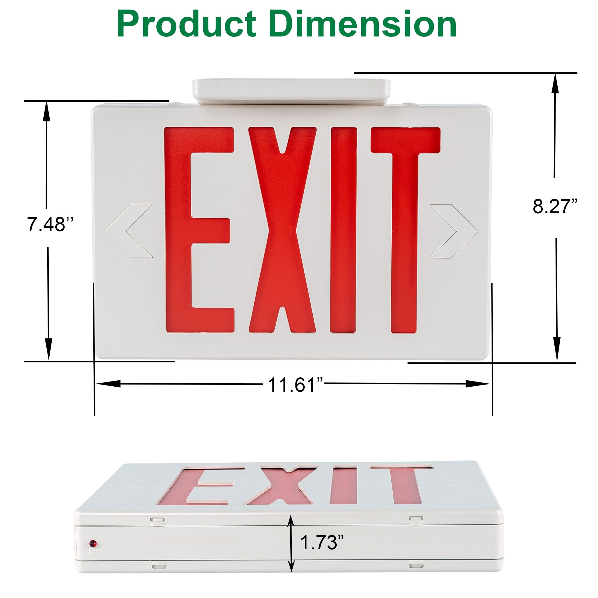 GRUENLICH LED EXIT Sign, Emergency Light with Double Face and Back Up Batteries- US Standard Red Letter EXIT, UL 924 Qualified, 120-277 Voltage, 1-Pack