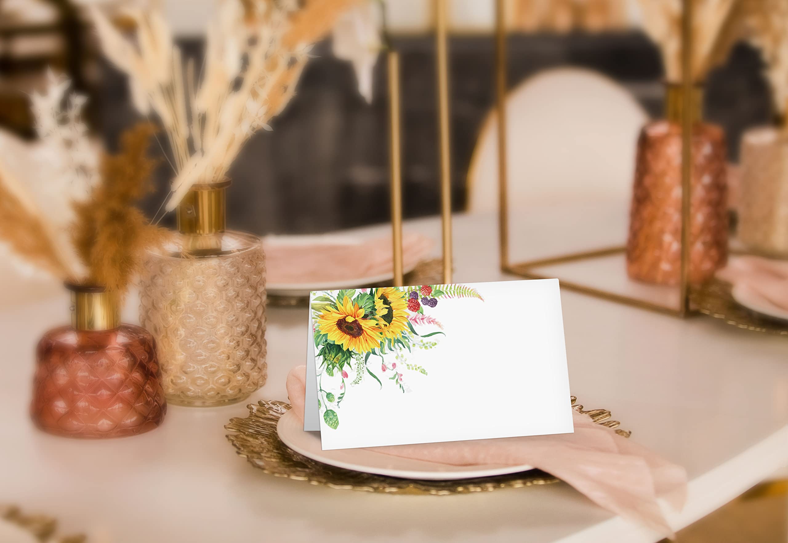 Table Place Card, Sunflower Themed Tent Style Cards, Pack of 25 Half-Fold Reception Place Card, Perfect for Sunflower Party, Wedding, Bridal & Baby Shower, Birthday, Banquet and Special Events A21