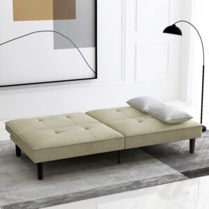 IULULU Futon Sofa Bed, Modern Convertible Armless Sleeper Couch Daybed for Studio, Apartment, Office, Small Space, Compact Living Room, Sage Grey