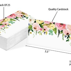 Table Place Card, Watercolor Floral Themed Tent Style Cards, Pack of 25 Half-Fold Reception Place Cards, Perfect for Wedding, Bridal & Baby Shower, Party, Birthday, Banquet and Special Events A39