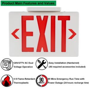 GRUENLICH LED EXIT Sign, Emergency Light with Double Face and Back Up Batteries- US Standard Red Letter EXIT, UL 924 Qualified, 120-277 Voltage, 1-Pack