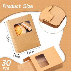 30 Pieces Soap Packaging Boxes Paper Soap Box Kraft Soap Box with Window Rectangle Window Gift Box for Homemade Soap Making Supplies Party Favor Treats Wrapping Packaging, 3.5 x 2.6 x 1.2 Inch (Brown)